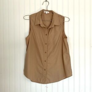 NWOT VETTA CAPSULE tan organic cotton sleeveless button up